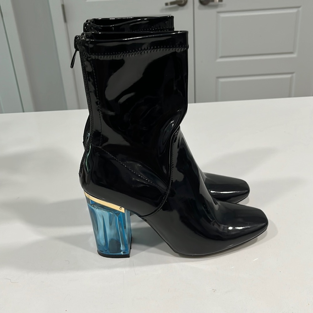 Public Desire Synthetic Ankle Boot with Clear Blue Heel